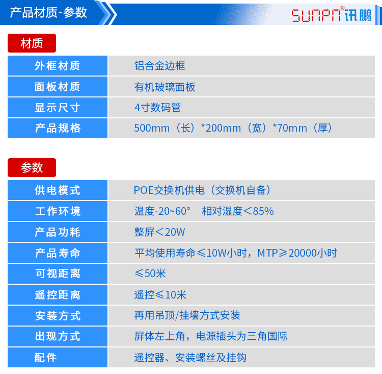 POE電子鐘產(chǎn)品參數(shù)