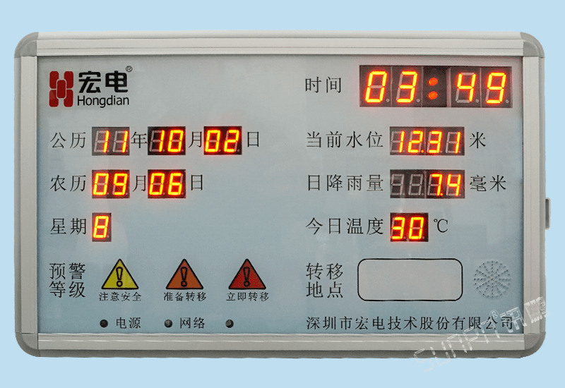 訊鵬定制化防汛預(yù)警LED電子顯示屏水位雨量溫度時間環(huán)境監(jiān)測器lora無線通訊信號數(shù)據(jù)對接