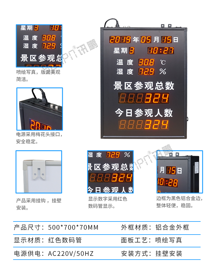 景區(qū)人數統(tǒng)計顯示屏產品參數 景區(qū)人數統(tǒng)計顯示屏產品參數
